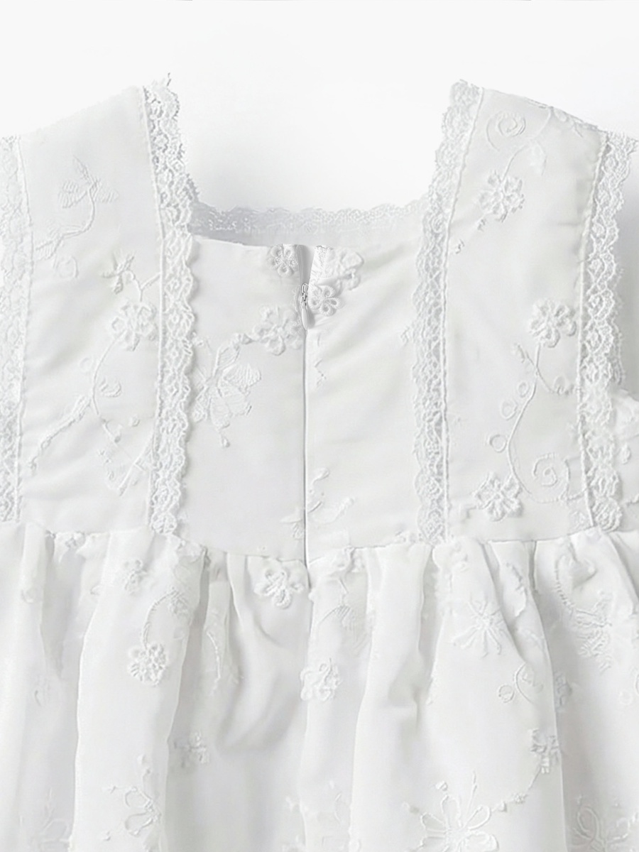 Square Neck Sleeveless A-Line Dress with Floral Embroidery