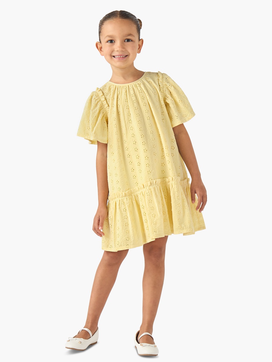 Round Neck Short Sleeves A-Line Dress with Schiffli Detail