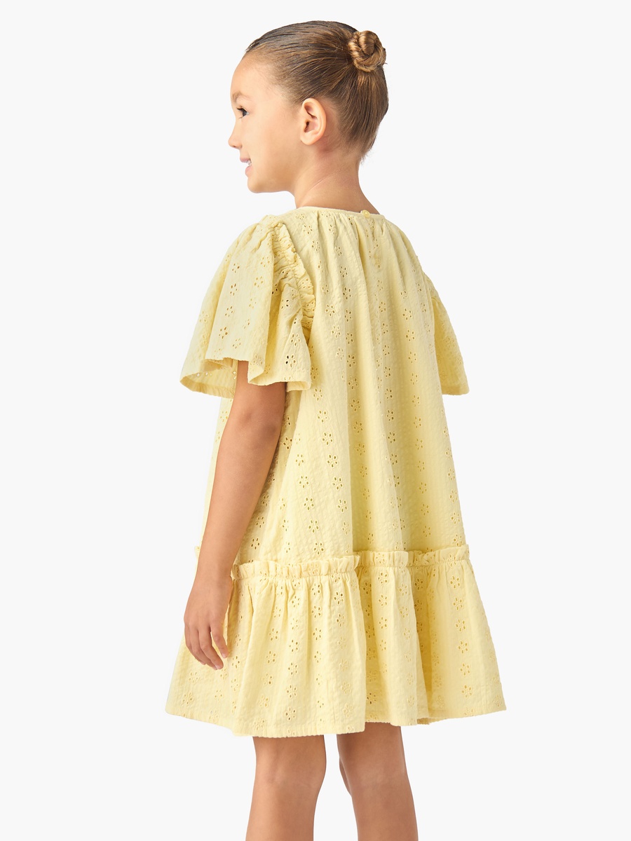 Round Neck Short Sleeves A-Line Dress with Schiffli Detail