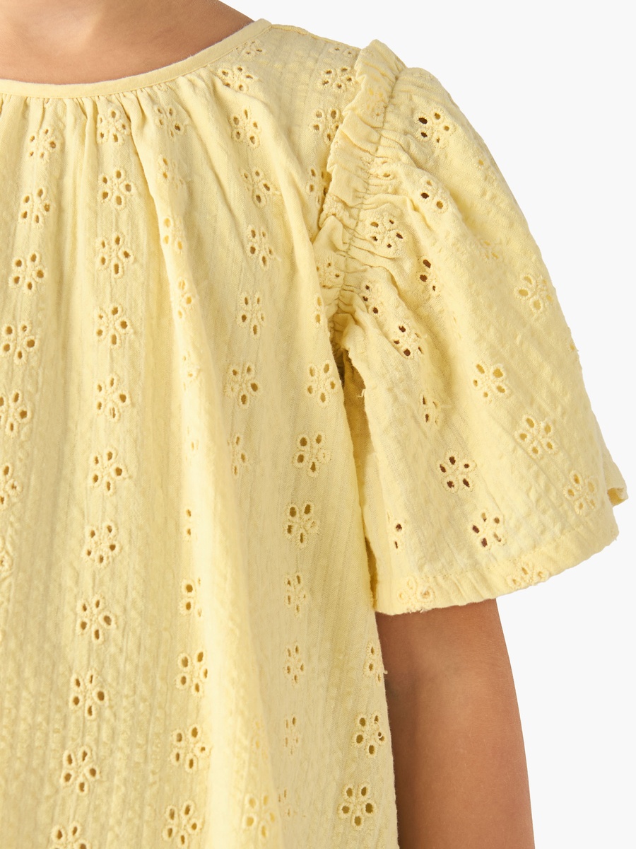 Round Neck Short Sleeves A-Line Dress with Schiffli Detail