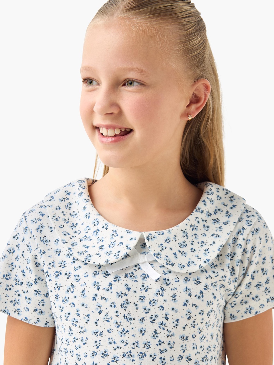 Peter Pan Collar Short Sleeve Dress with Floral Print