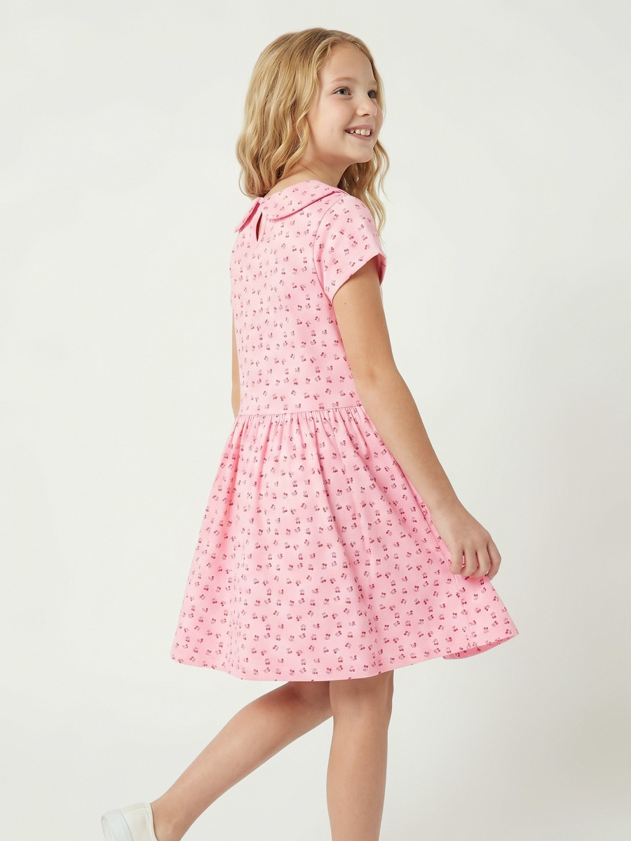 Peter Pan Collar Short Sleeve Dress with Bow Print