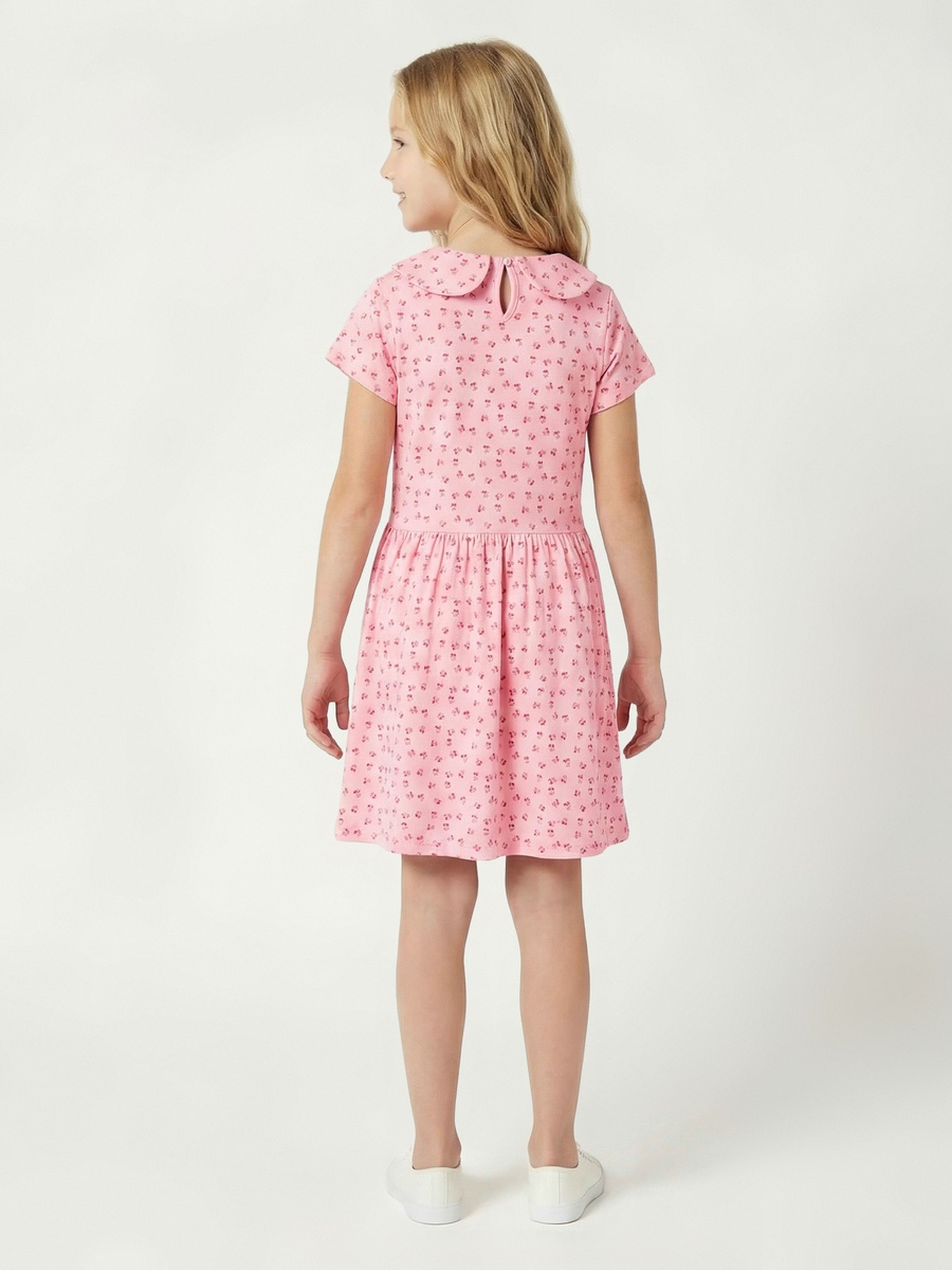 Peter Pan Collar Short Sleeve Dress with Bow Print