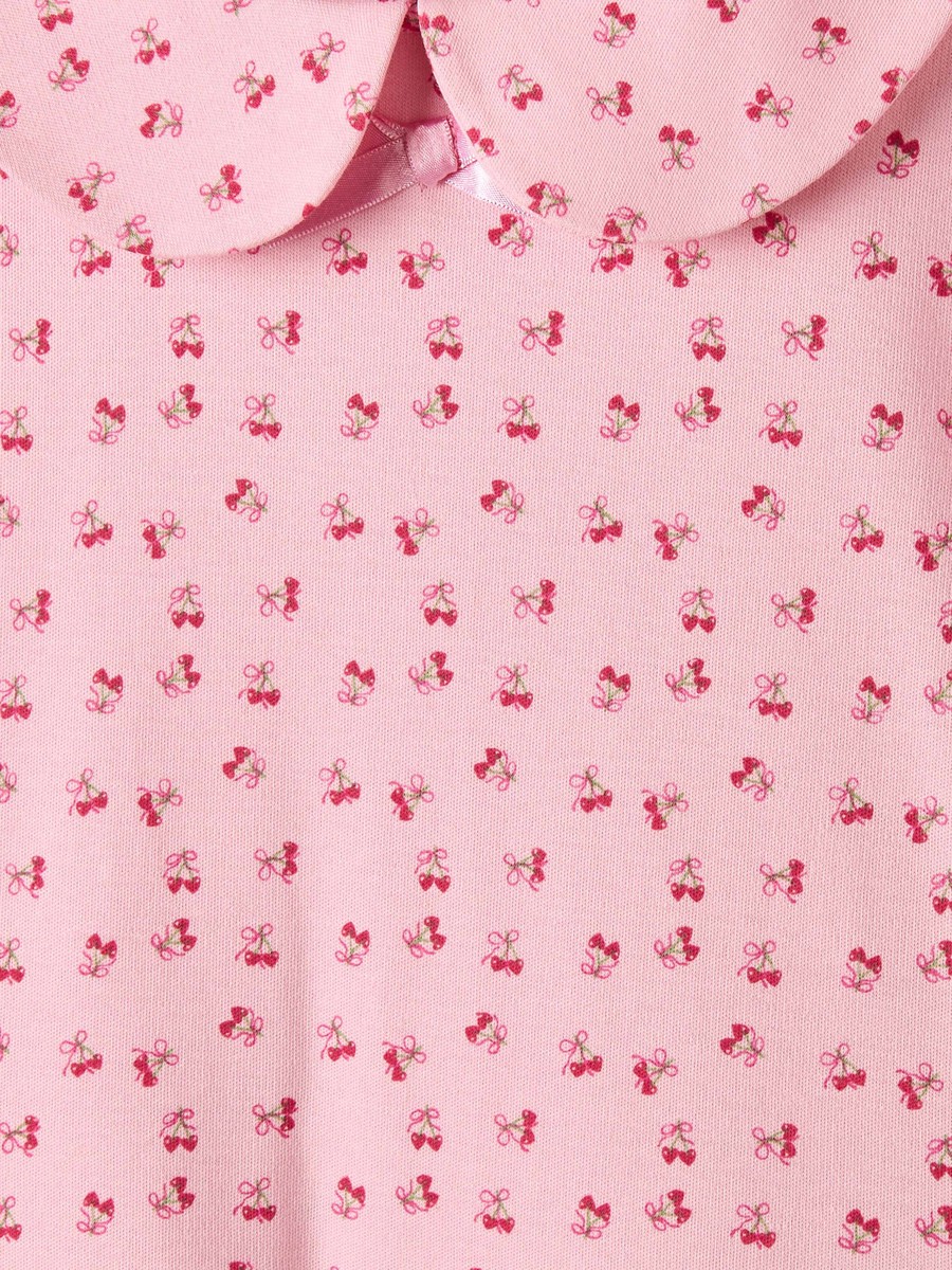 Peter Pan Collar Short Sleeve Dress with Bow Print