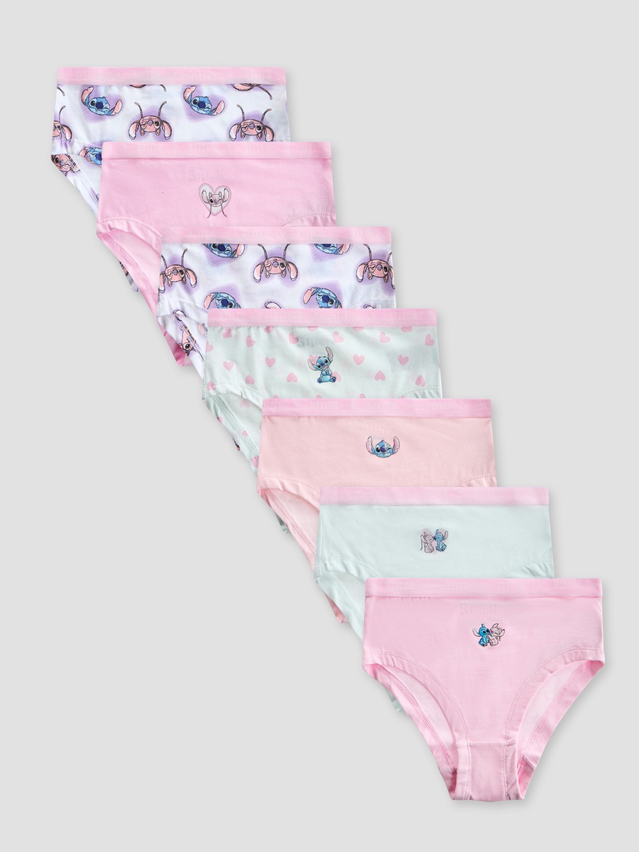 Pack of 7 Cotton Briefs with Stitch and Angel Print