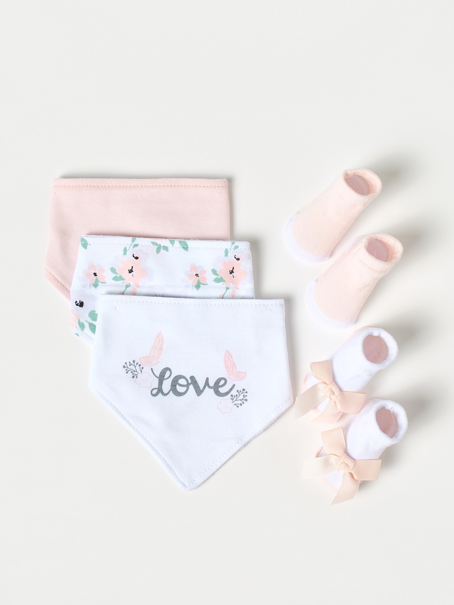 5-Piece Printed Bib and Booties Set