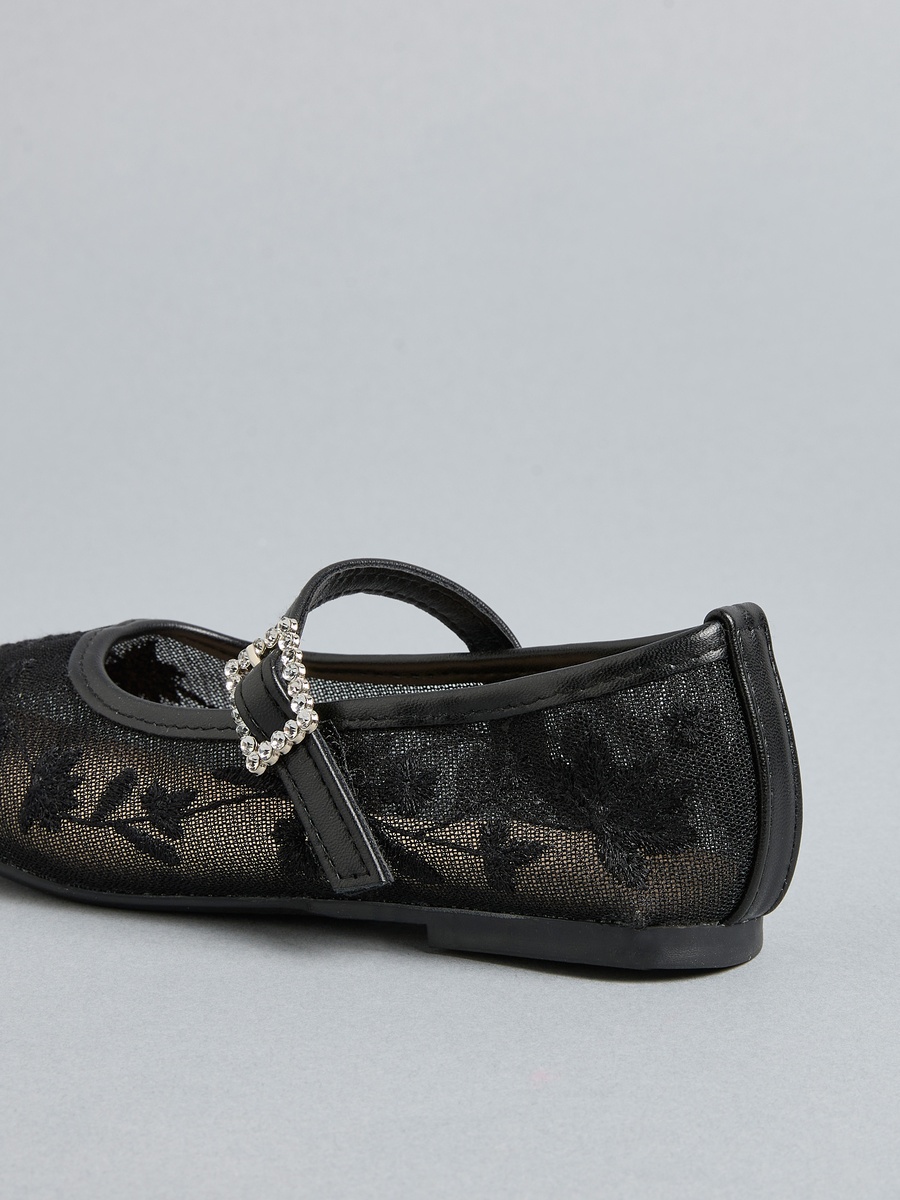 Embroidered Ballerina Shoes with Embellished Buckle Closure