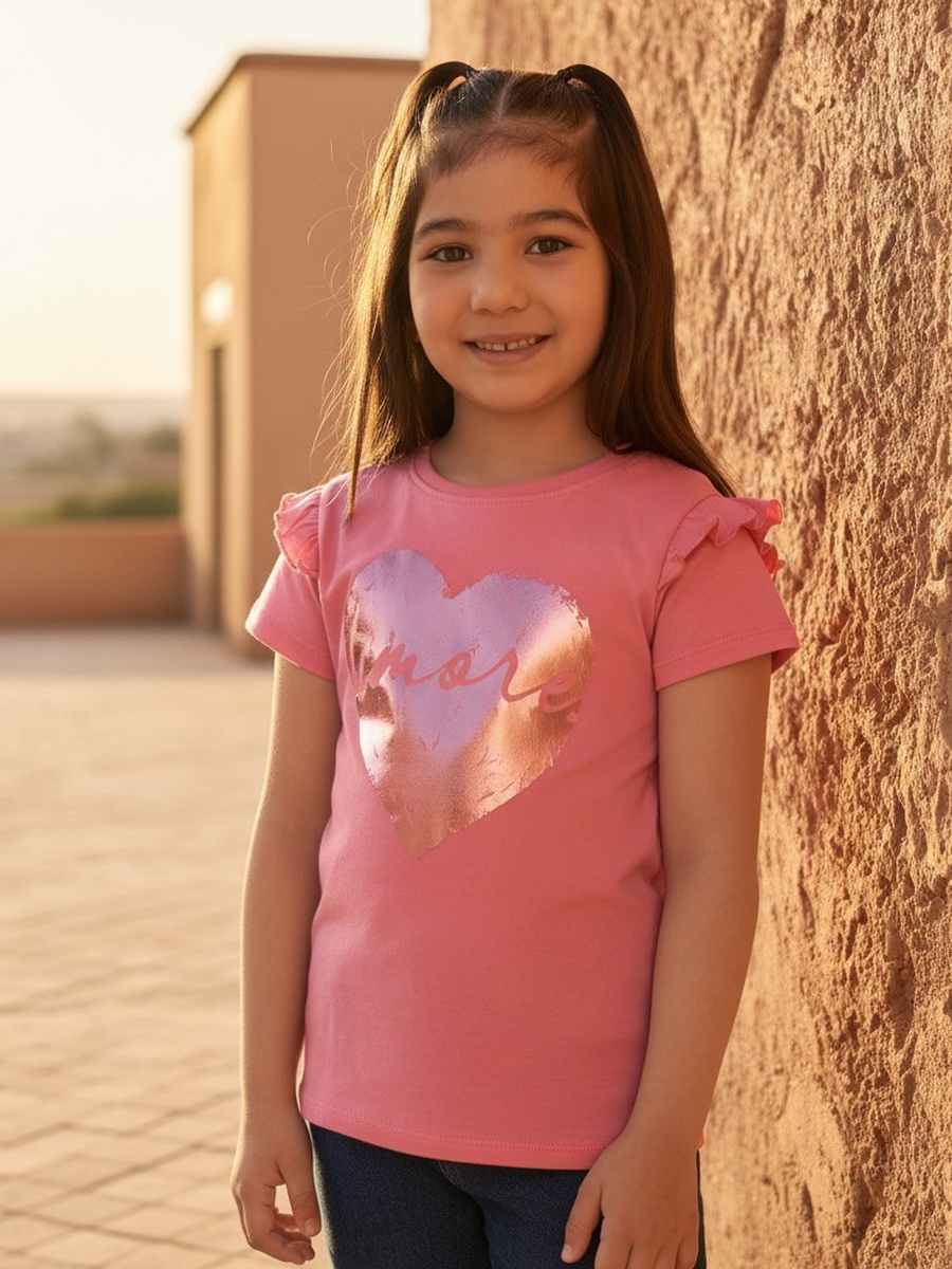Foil Heart Print Cotton T-Shirt