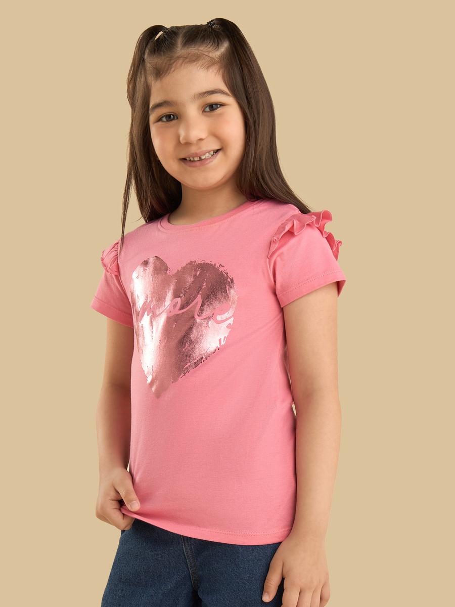 Foil Heart Print Cotton T-Shirt