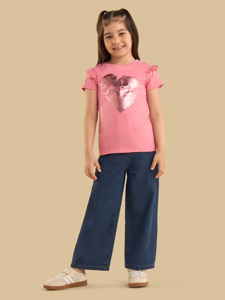 Foil Heart Print Cotton T-Shirt