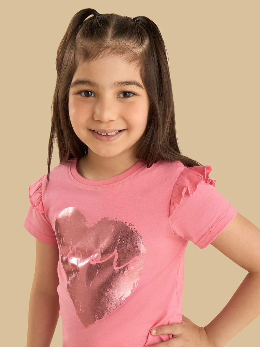 Foil Heart Print Cotton T-Shirt