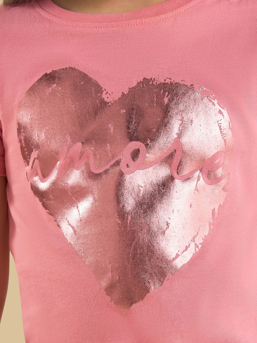 Foil Heart Print Cotton T-Shirt