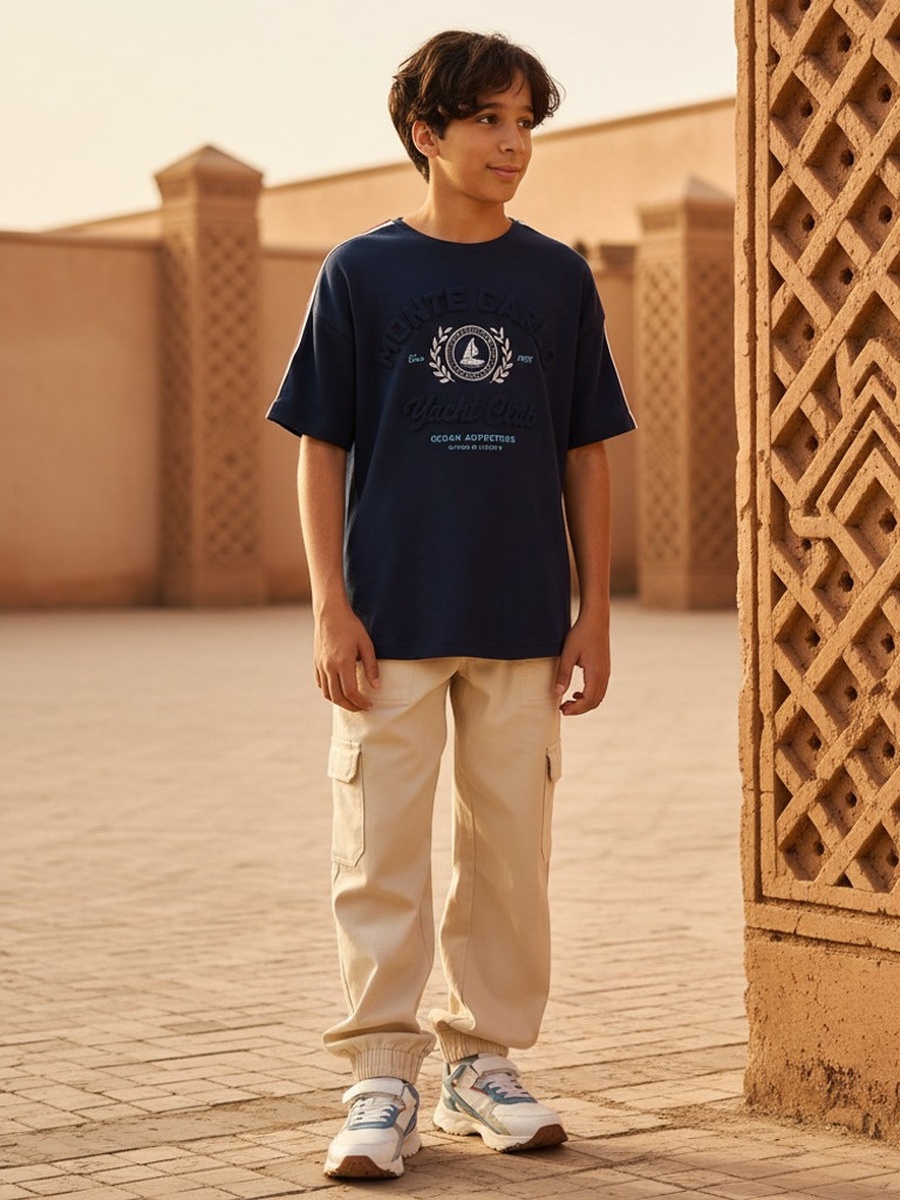 Embossed Cotton T-Shirt with Tape Detail