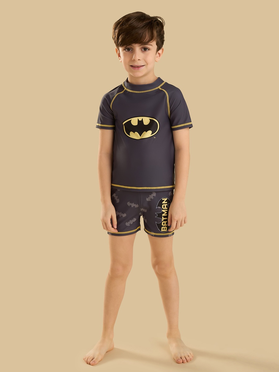 Batman Print Cotton T-Shirt and Swim Shorts Set