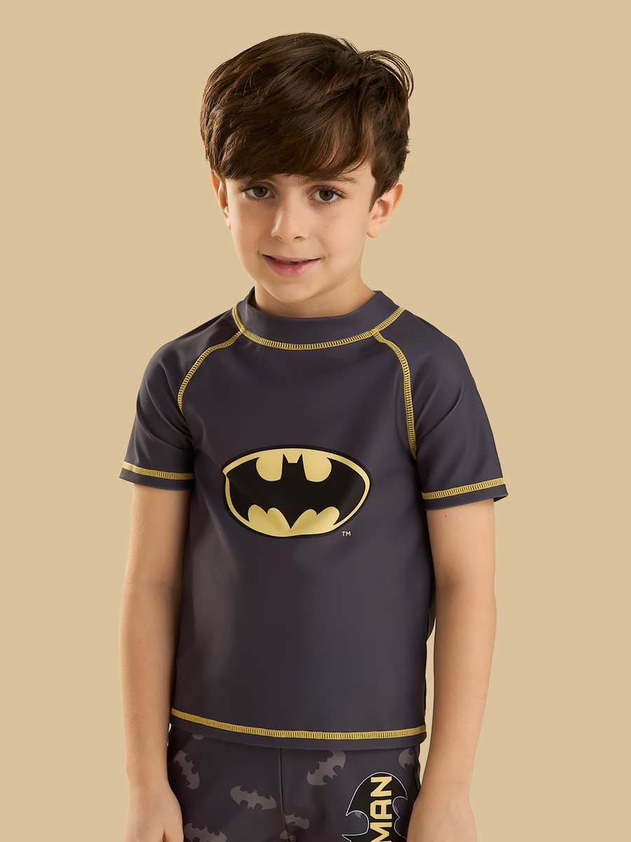 Batman Print Cotton T-Shirt and Swim Shorts Set