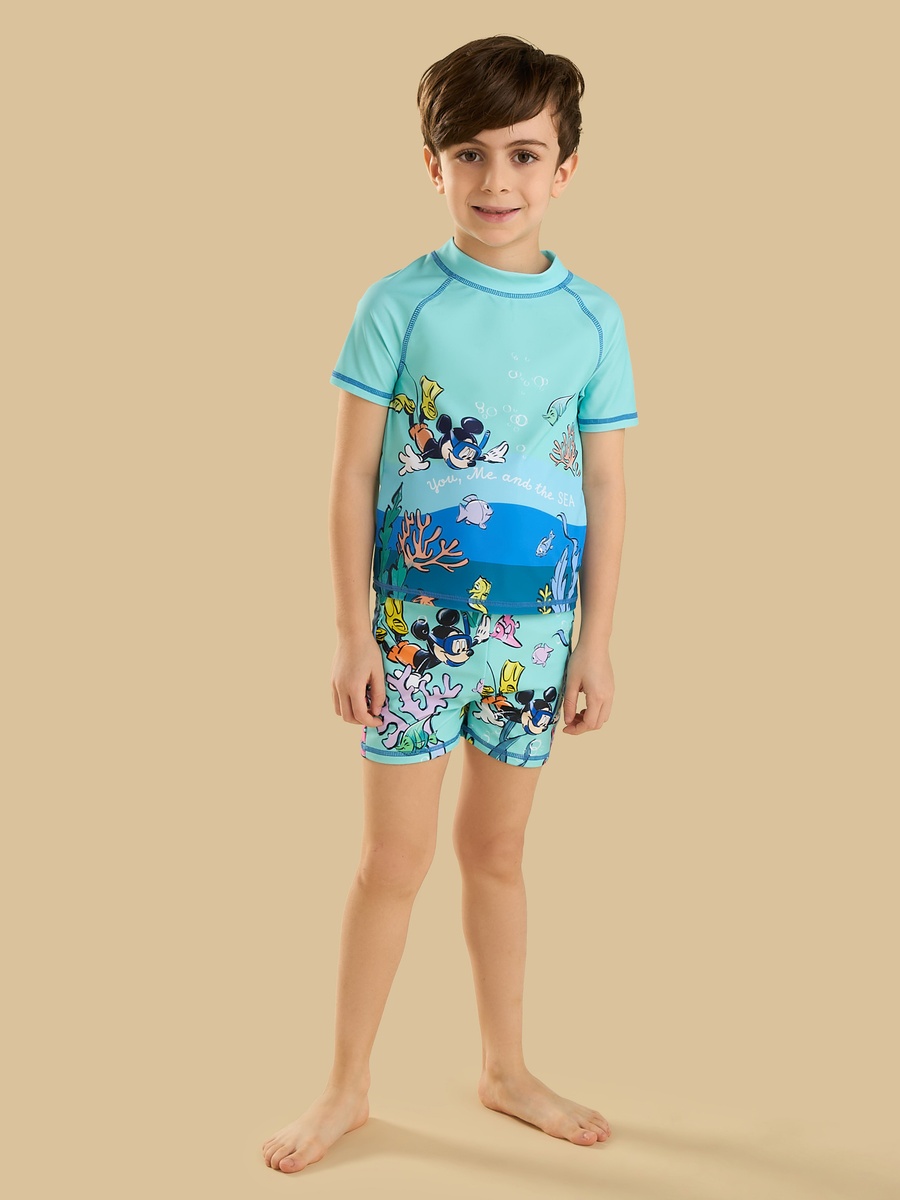 Mickey Mouse and Friends Print Swim T-Shirt and Shorts Set