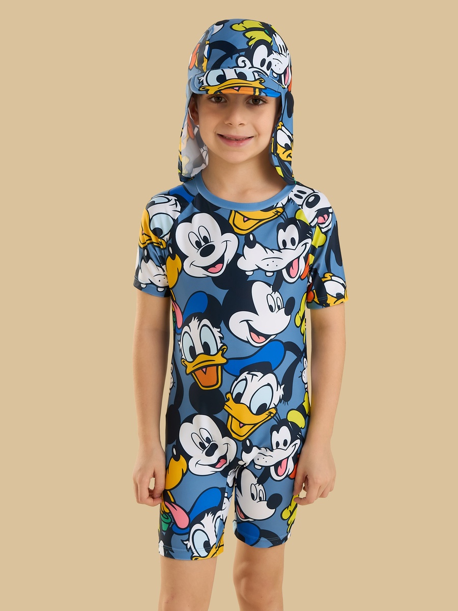 Mickey Mouse and Friends Print Swimsuit with Cap