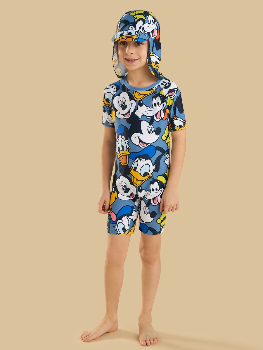 Mickey Mouse and Friends Print Swimsuit with Cap
