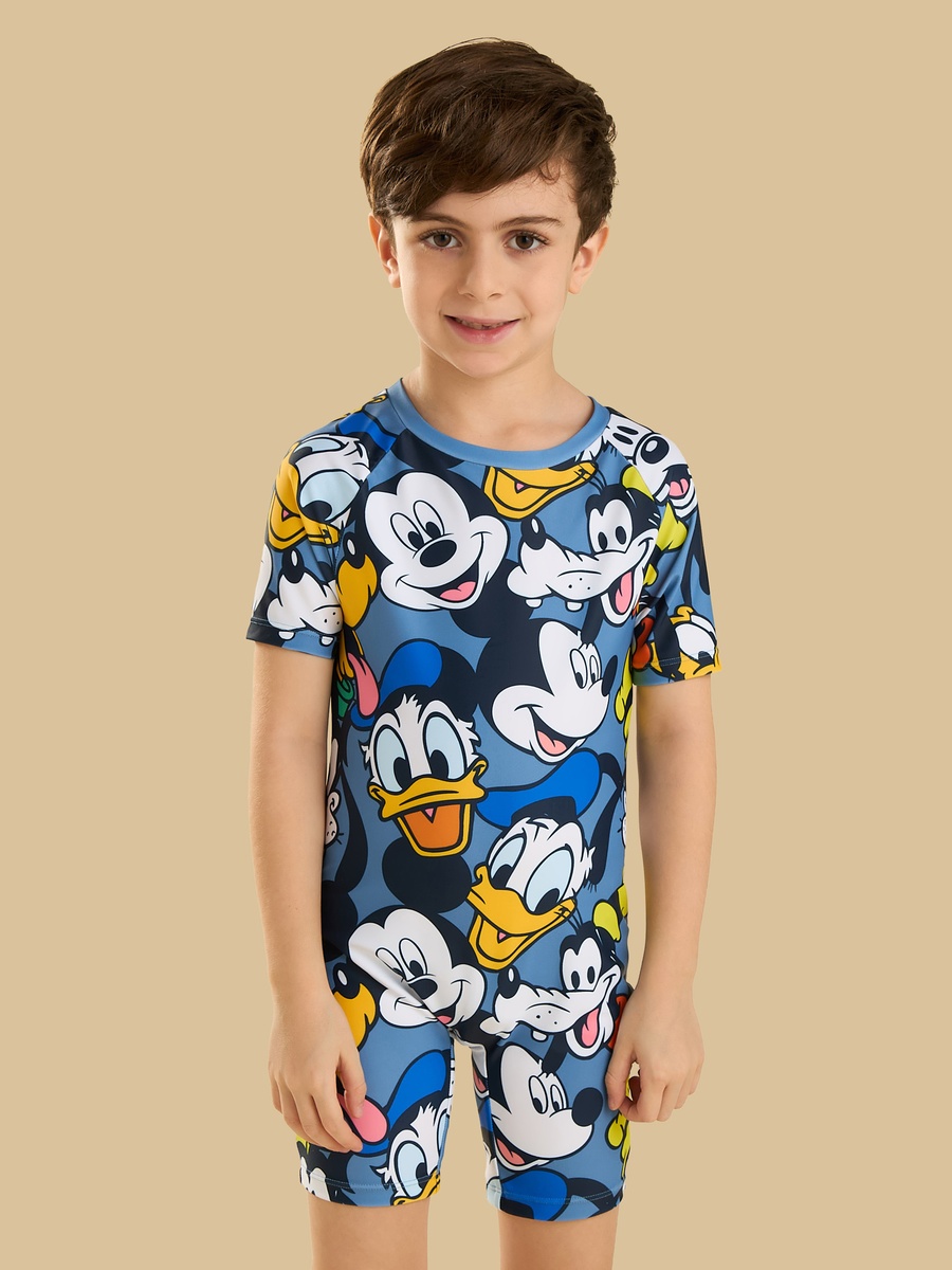 Mickey Mouse and Friends Print Swimsuit with Cap