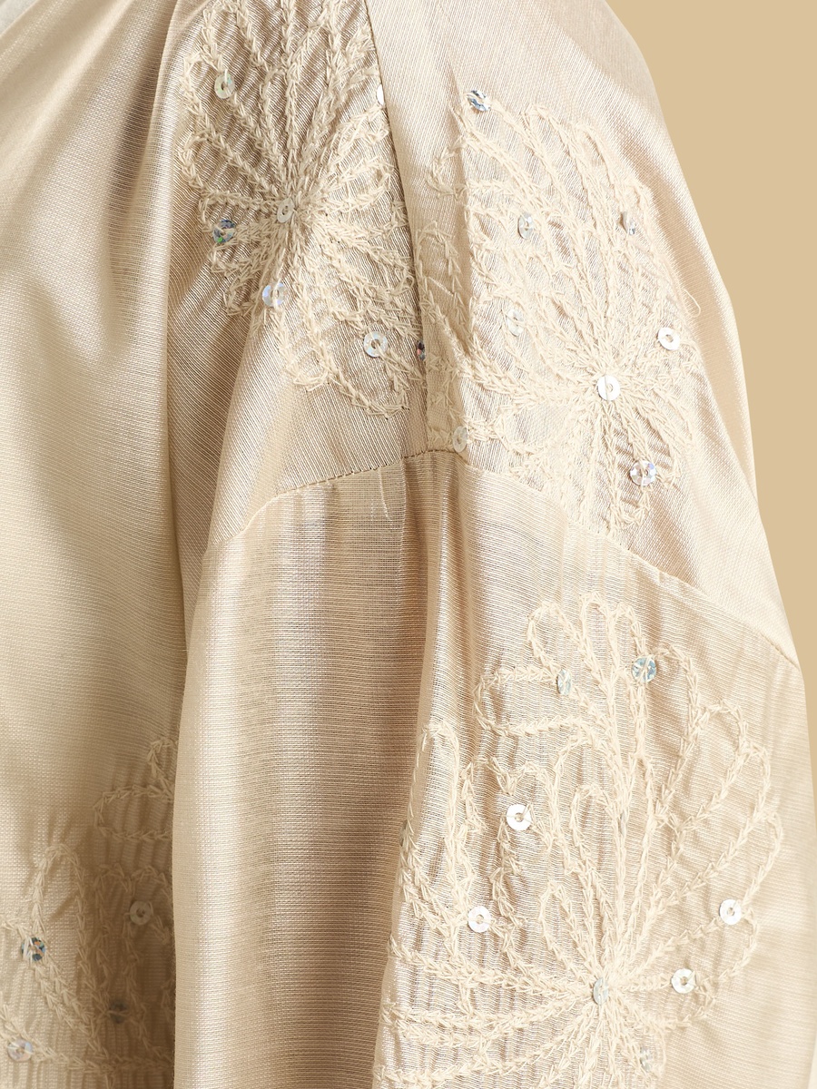 Embroidered Linen Blend Sleeveless Top with Longline Shrug 