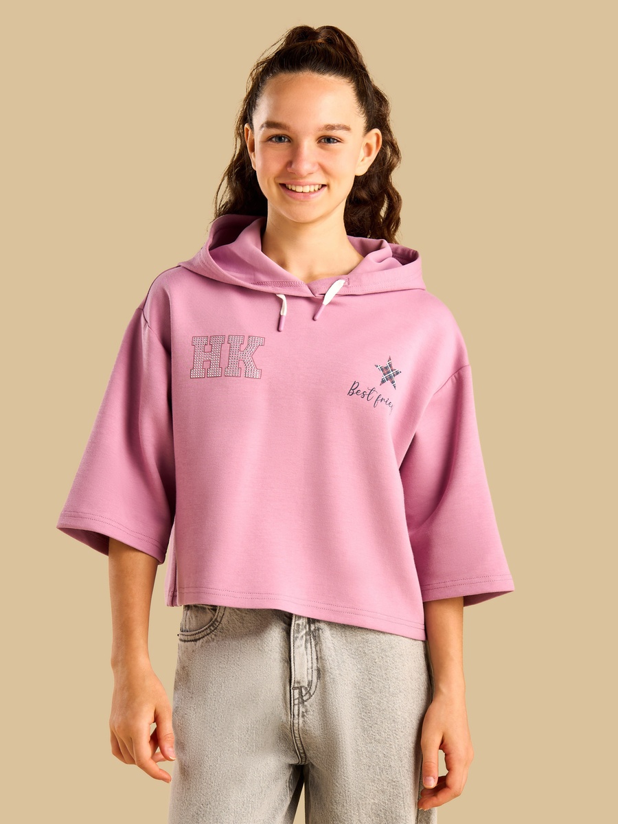 Hello Kitty Print Oversized Hooded Sweatshirt