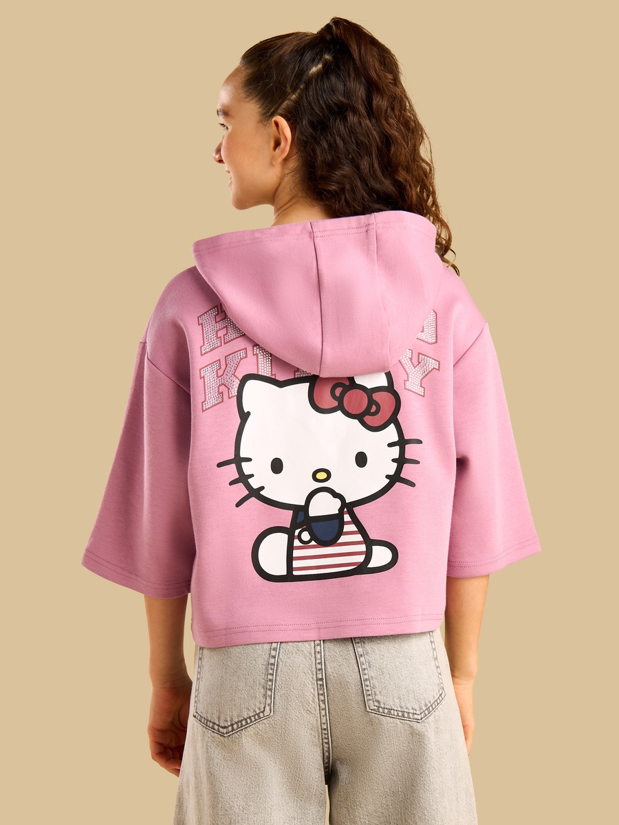 Hello Kitty Print Oversized Hooded Sweatshirt