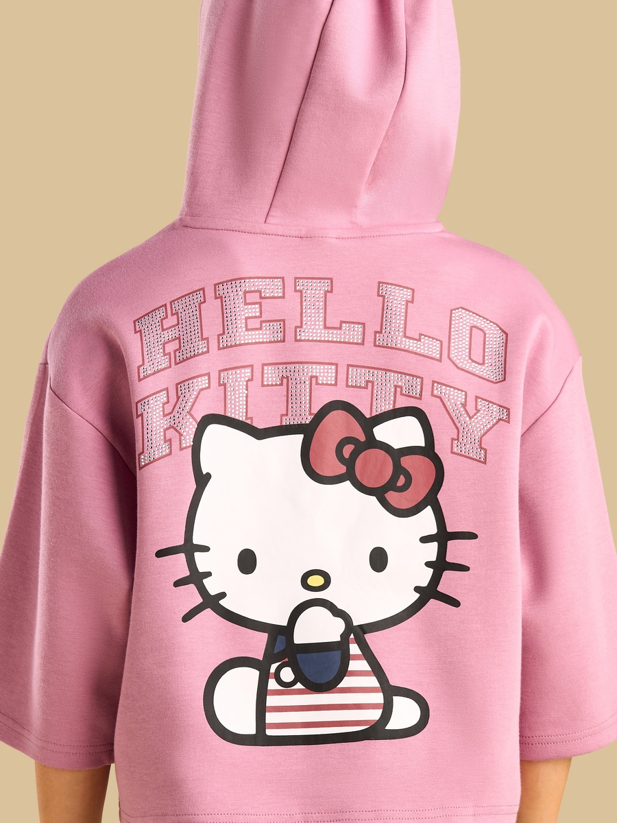 Hello Kitty Print Oversized Hooded Sweatshirt