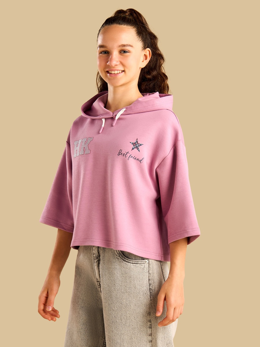 Hello Kitty Print Oversized Hooded Sweatshirt