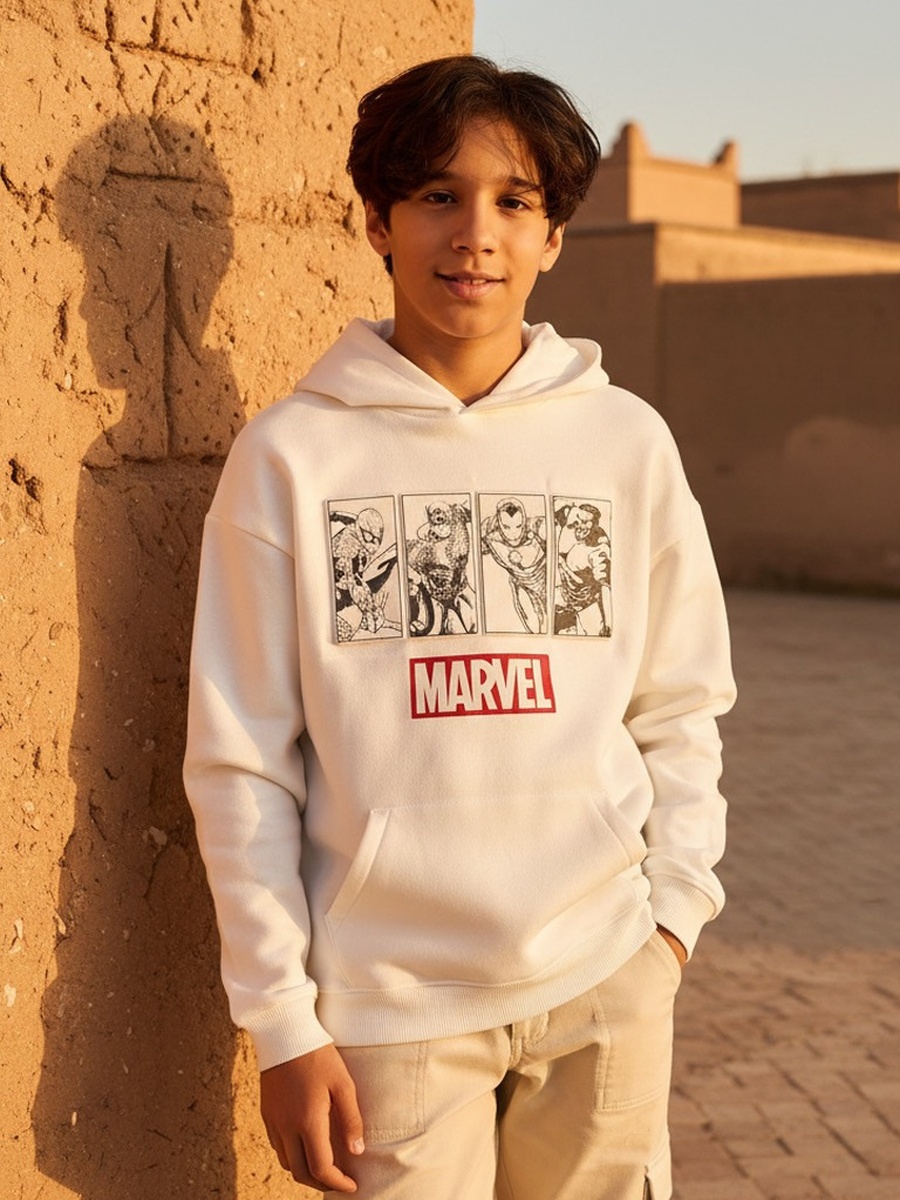 Marvel Print Cotton Hooded Sweatshirt