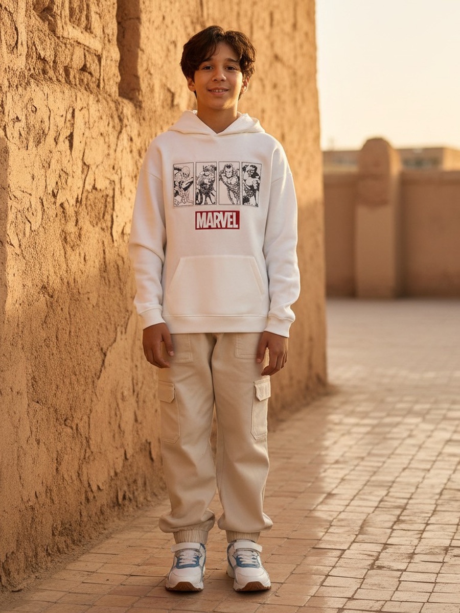 Marvel Print Cotton Hooded Sweatshirt