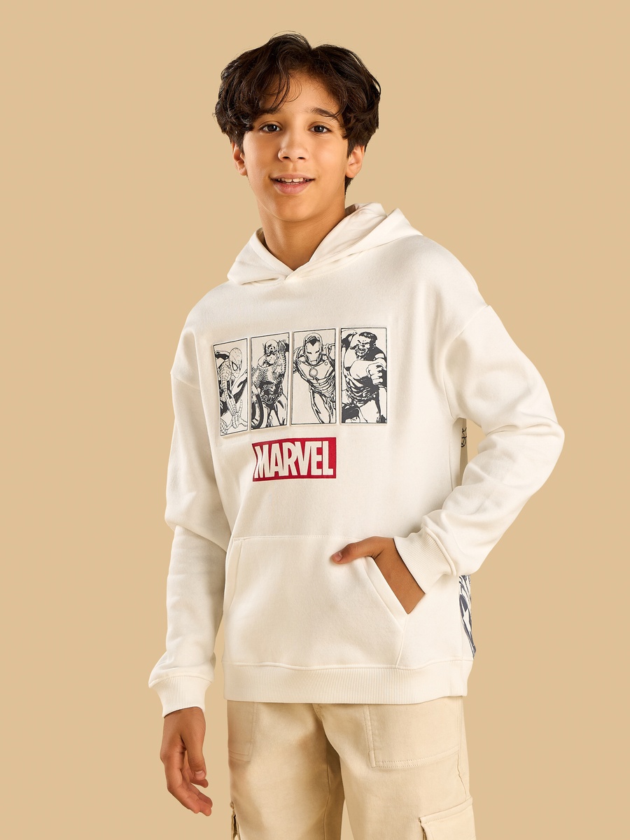 Marvel Print Cotton Hooded Sweatshirt