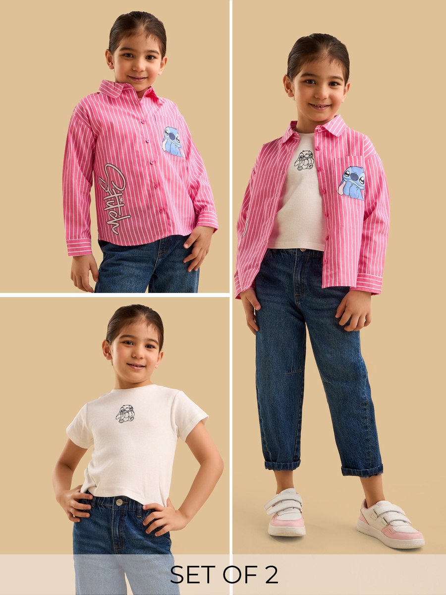 Stitch Print Shirt and T-Shirt Set