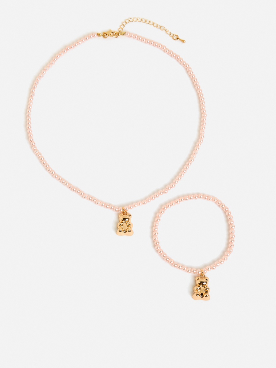 Teddy Bear Pendant Necklace with Bracelet