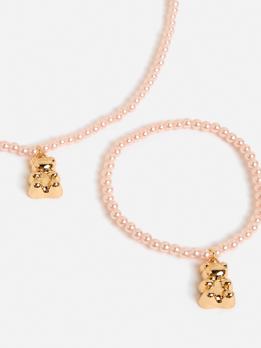 Teddy Bear Pendant Necklace with Bracelet