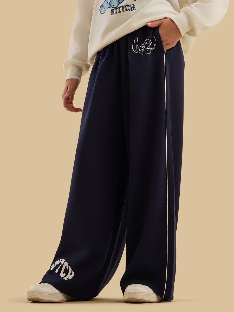 Stitch Print Wide Leg Pants