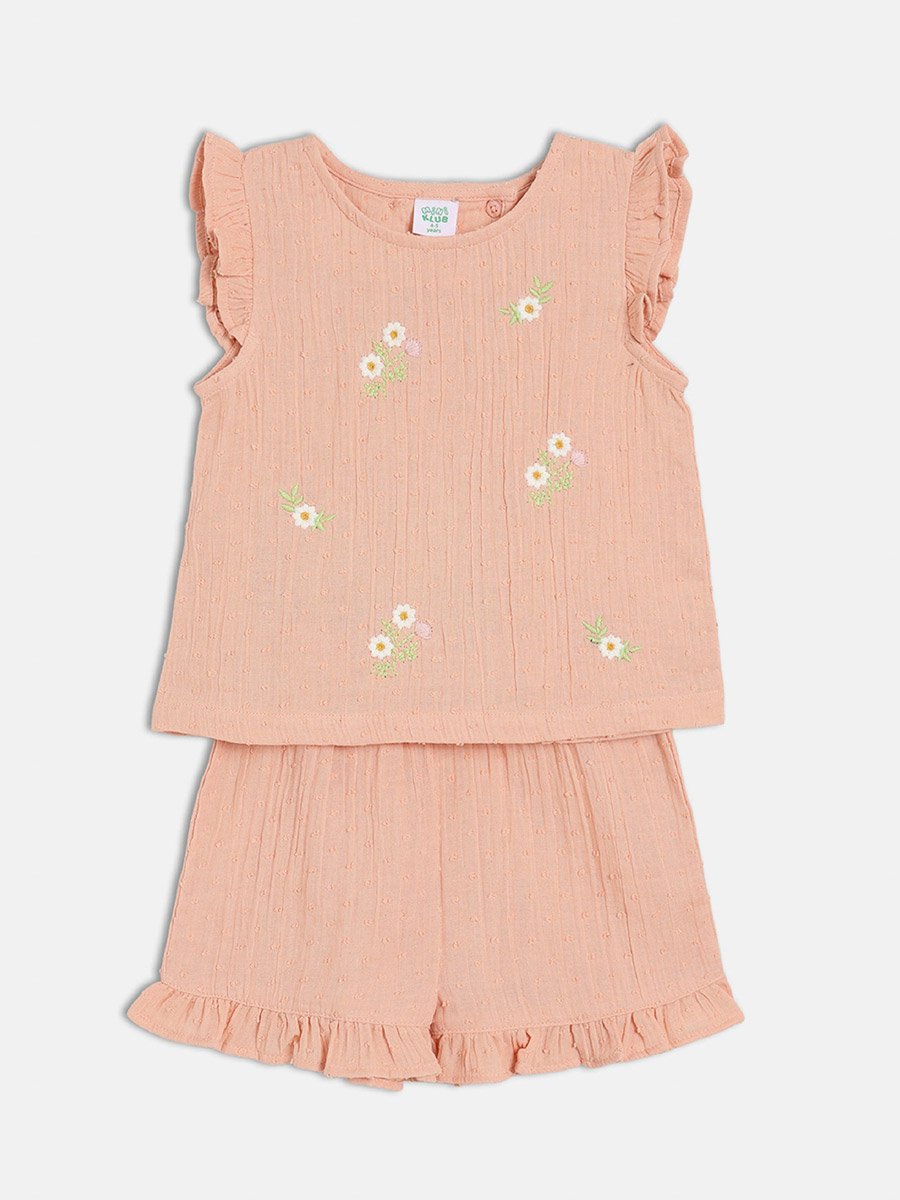 Girls Embroidered Cotton Top and Shorts Set