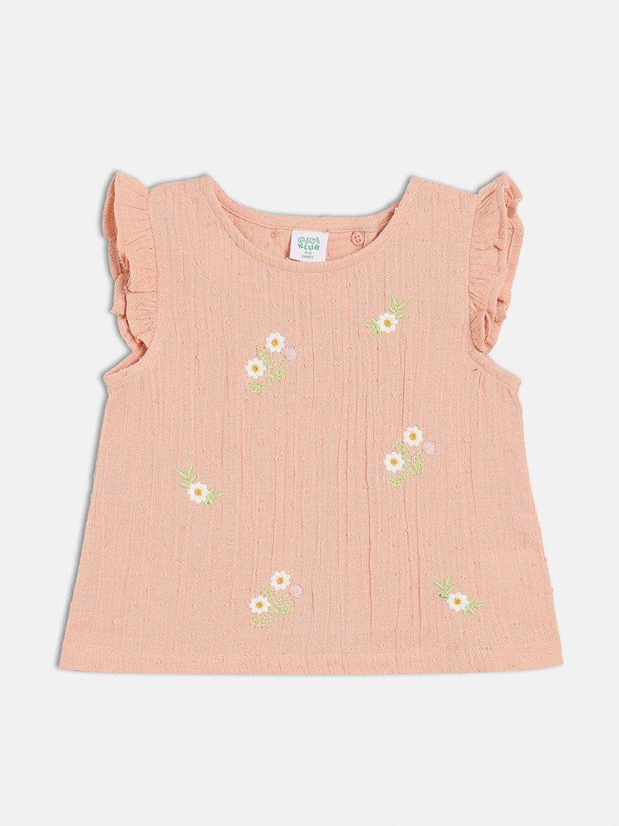 Girls Embroidered Cotton Top and Shorts Set