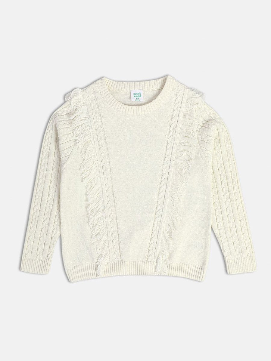 Girls Cable Knit Frayed Sweater