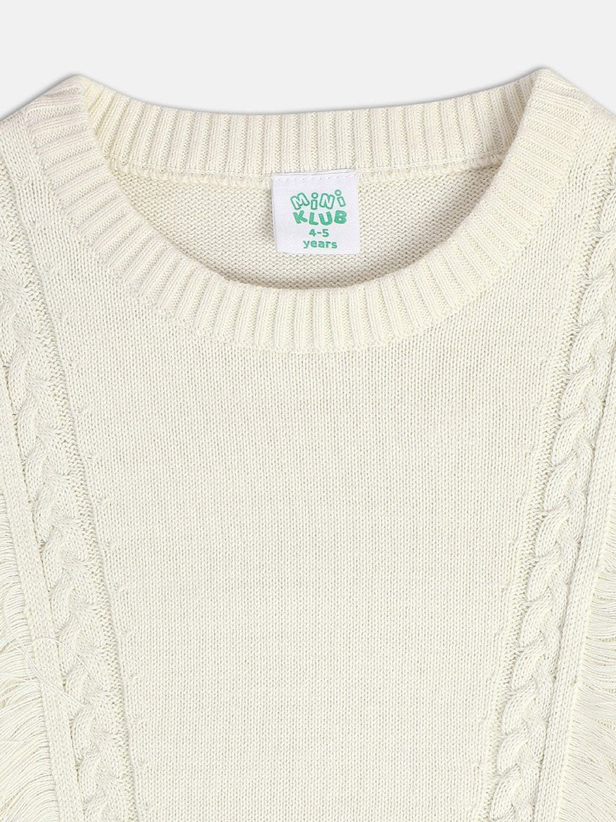 Girls Cable Knit Frayed Sweater
