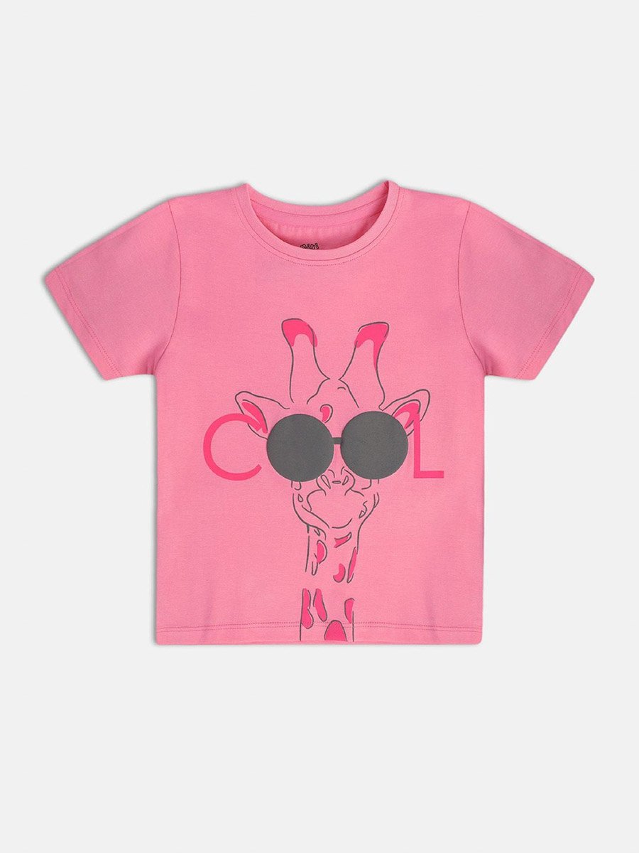 Girls Cotton Giraffe Print T-Shirt