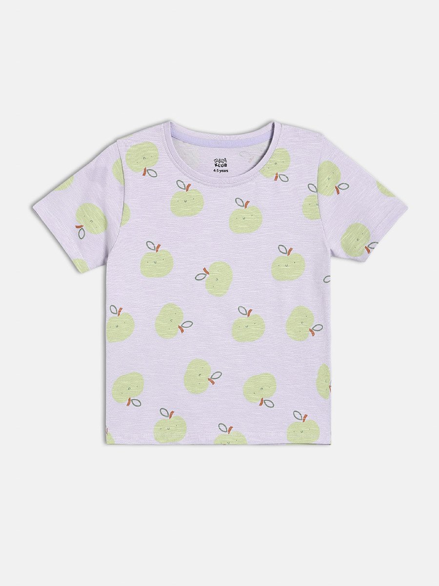 Girls Apple Print Short Sleeve T-Shirt