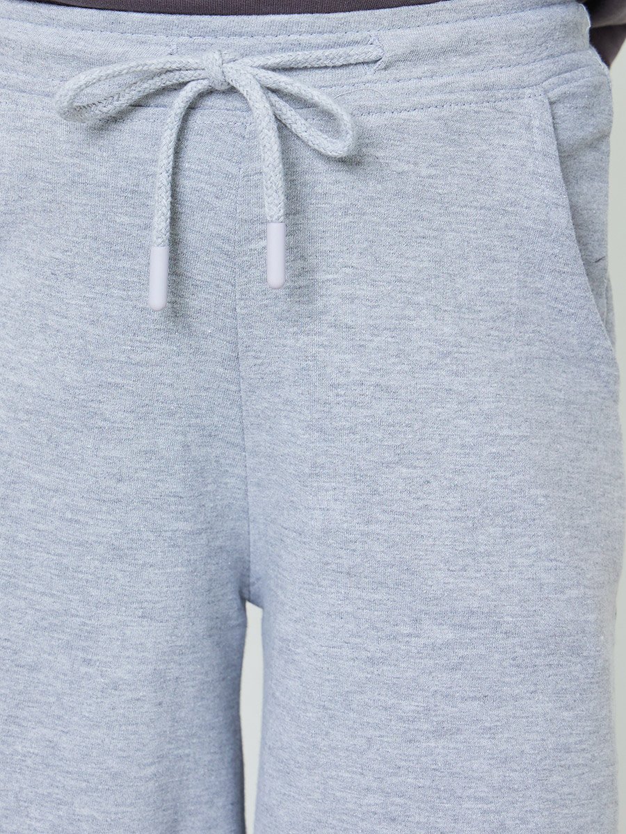 Girls Grey Cotton Wide Leg Cropped Joggers
