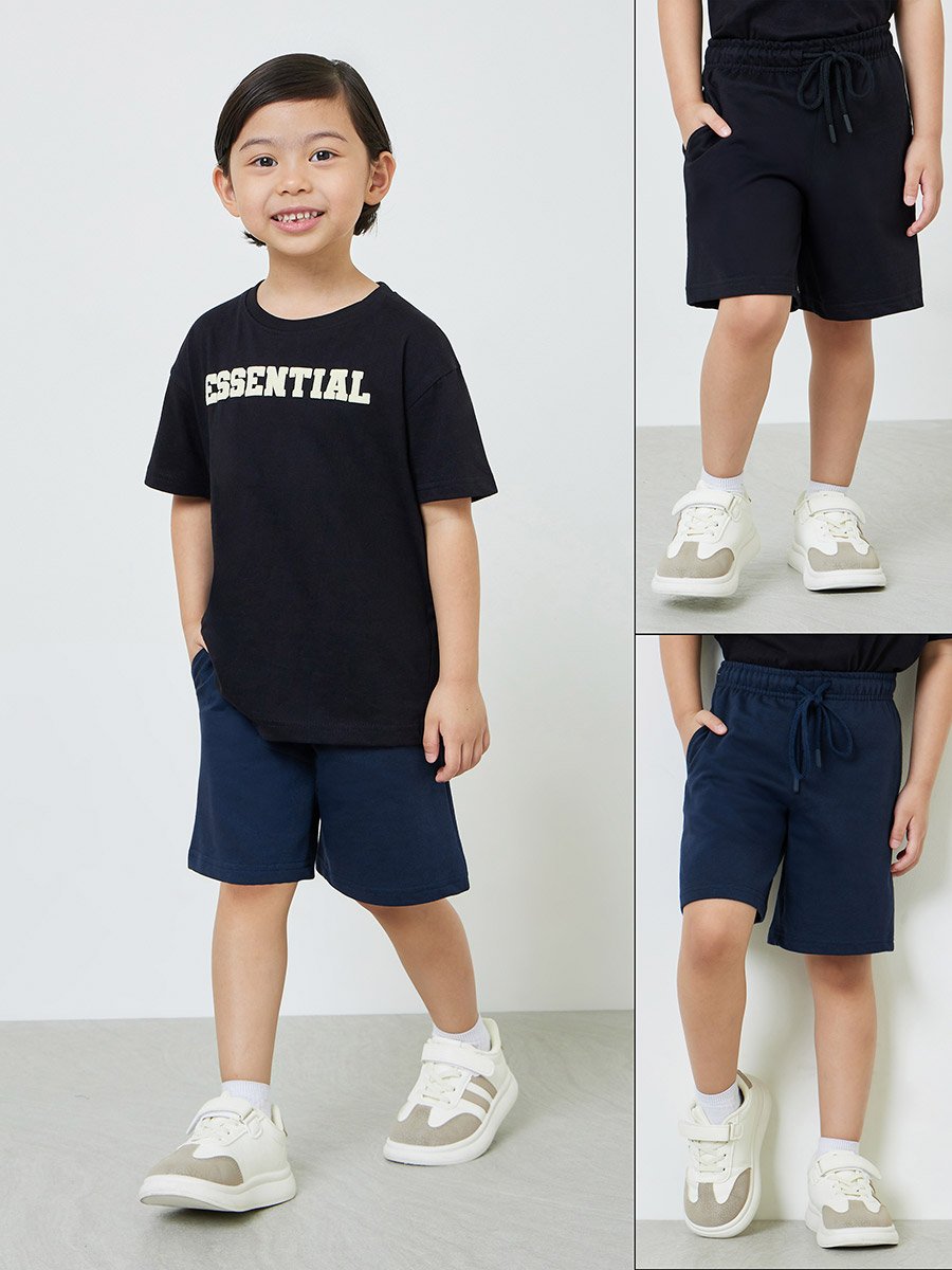 Boys Pack of 2 - Cotton Knitted Drawstring Shorts