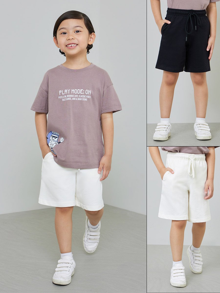 Boys Pack of 2 - Cotton Knitted Drawstring Shorts
