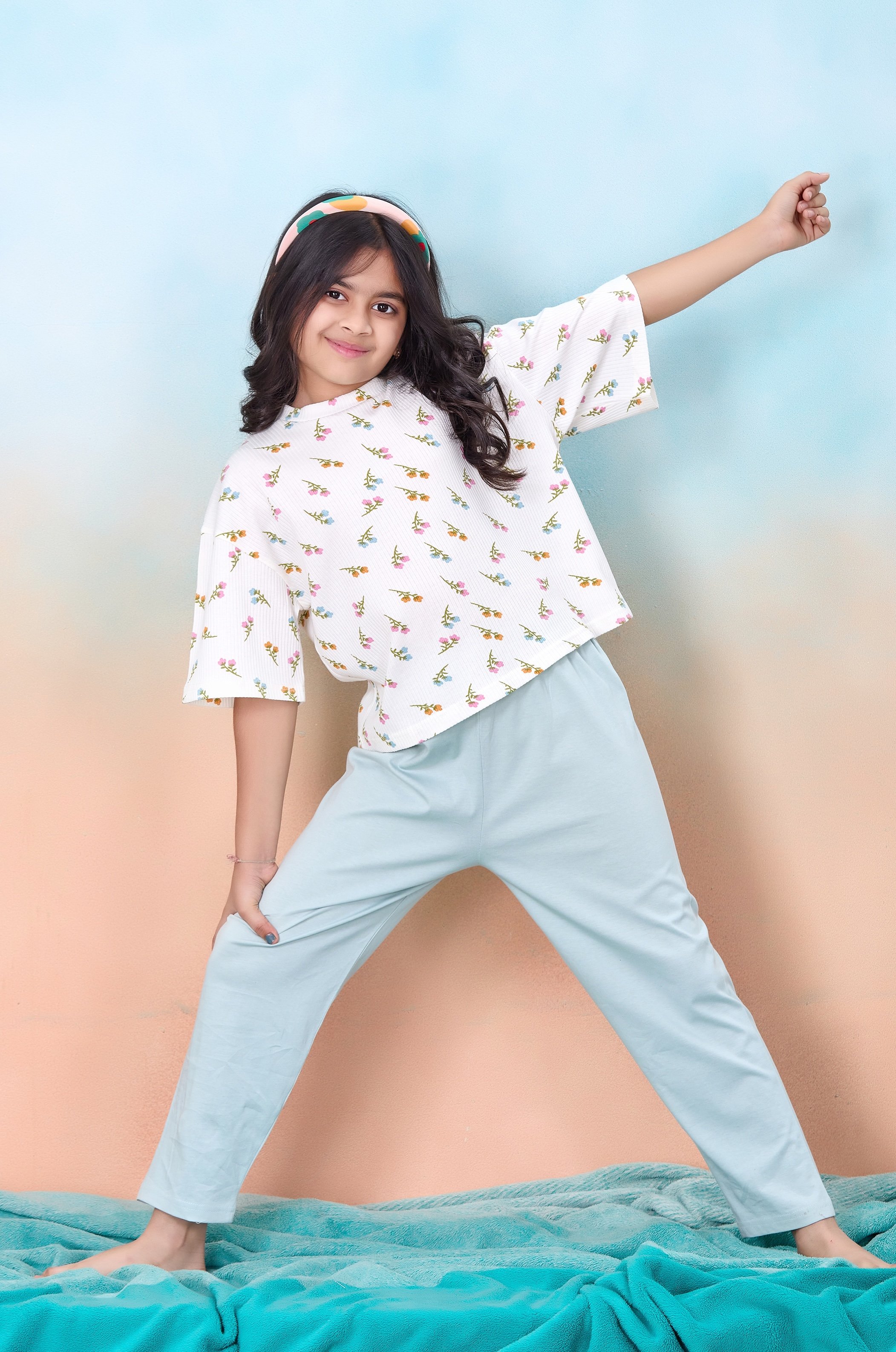 Girls Floral Print T-Shirt and Pyjama Set