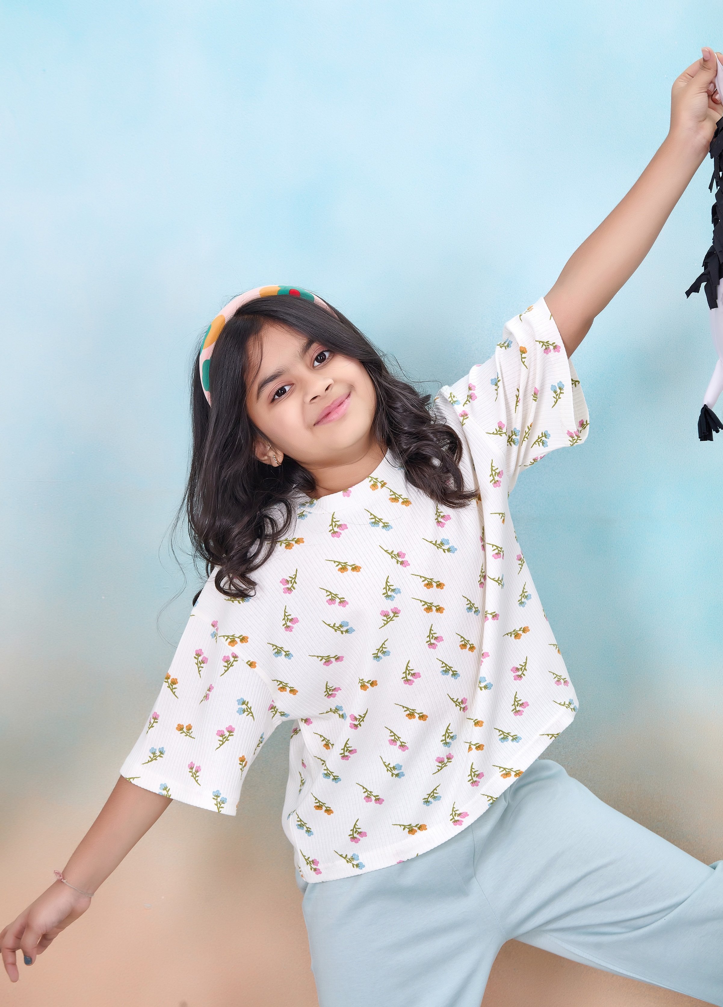 Girls Floral Print T-Shirt and Pyjama Set