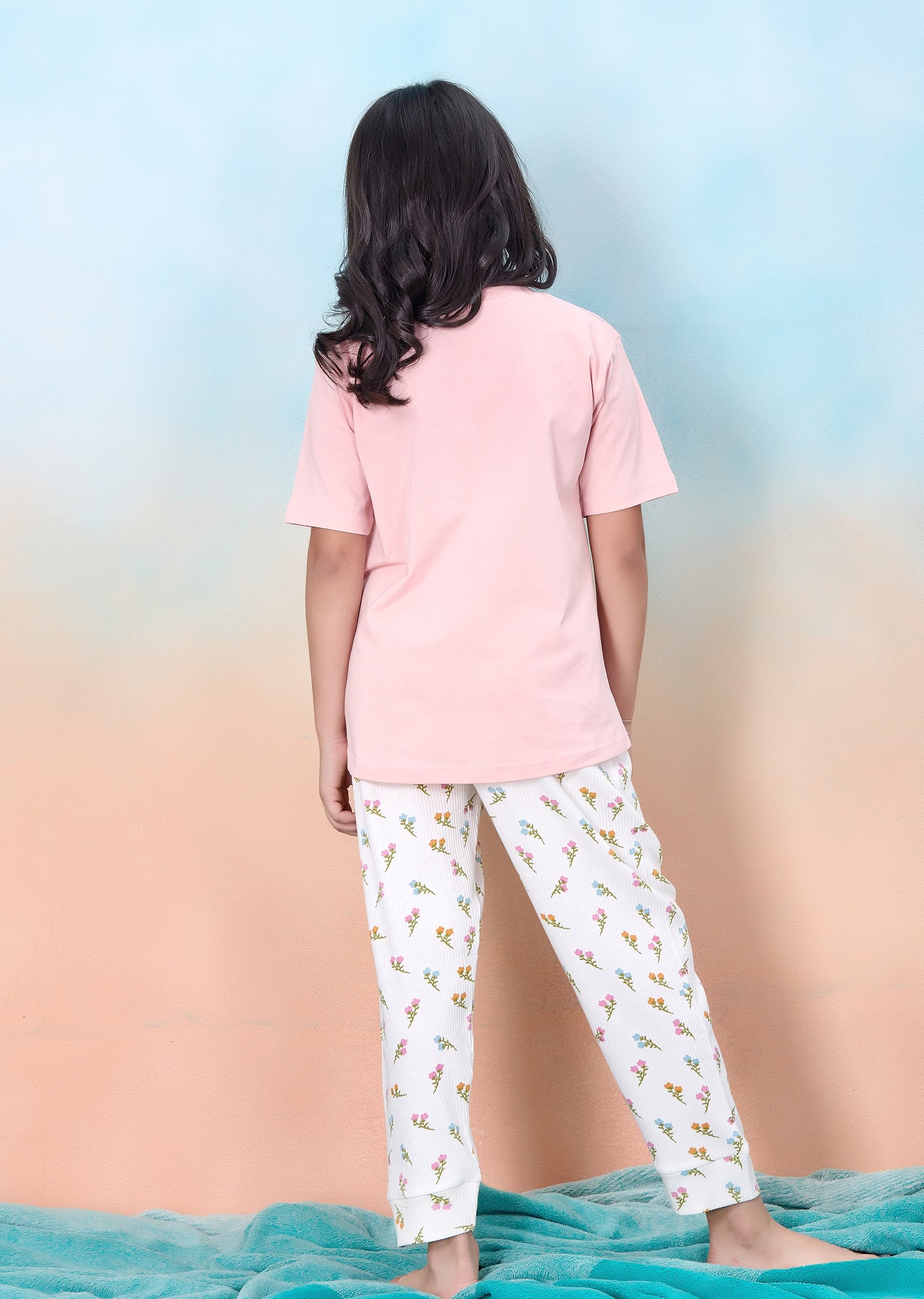 Girls Floral Print T-Shirt and Pyjama Set