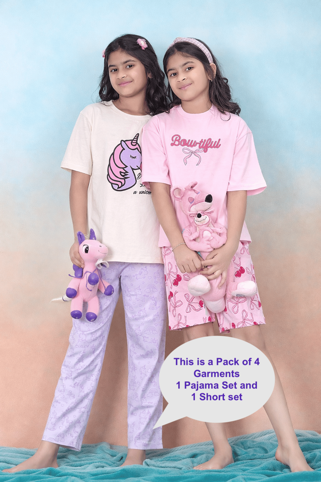 Pack of 2 - Girls Graphic Print Pyjama and Shorts Set