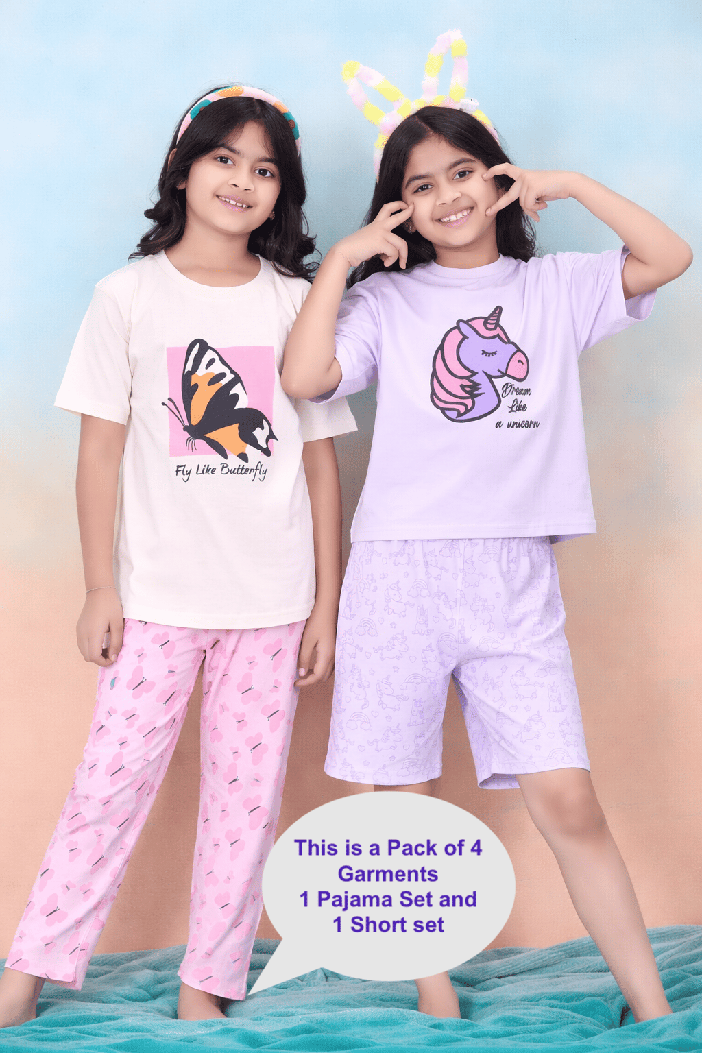 Pack of 2 - Girls Graphic Print Pyjama and Shorts Set