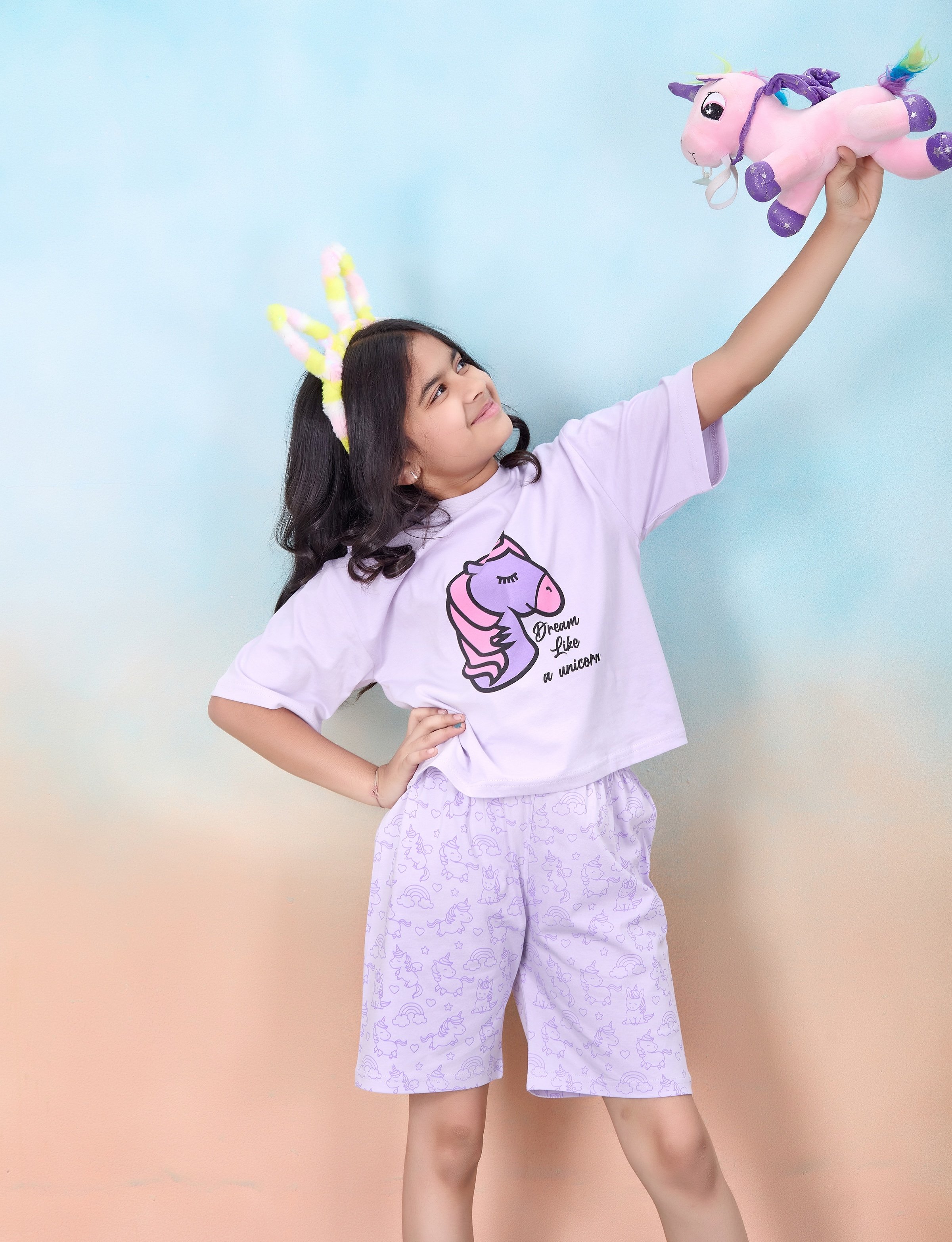 Pack of 2 - Girls Graphic Print Pyjama and Shorts Set